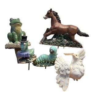 Lot Of 5 Mixed Plant Accessories Horse Frog Dove Insects